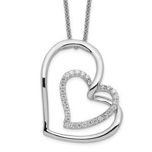 925 Sterling Silver Antiqued CZ Thank You Mother 18in Hearts Necklace